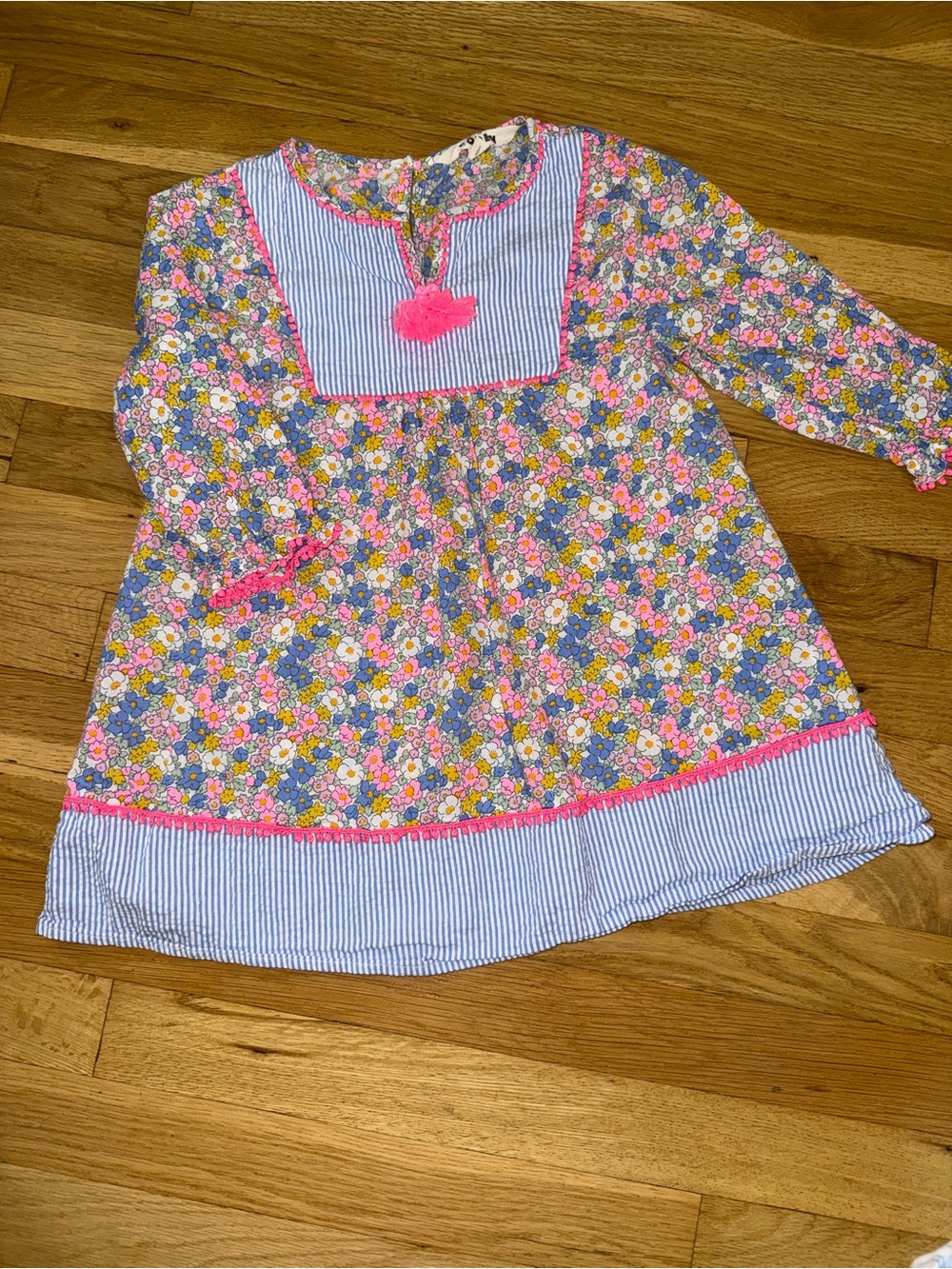 Boden Floral Long-Sleeve Tunic Dress in Blue, Pink, Yellow and White